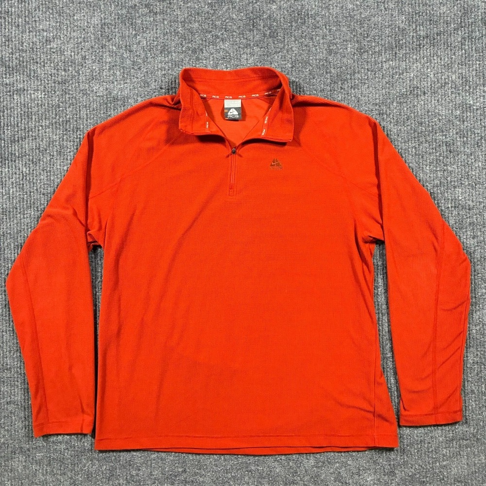 Nike ACG Pullover 1/4 Zip Jacket Mens L Orange Thermal Outdoor Hiking Sweatshirt
